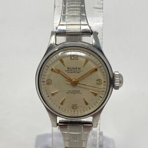 Vintage Buren Watch Women 21mm Silver Tone Swiss Stretch Band Manual Wind 6.75"